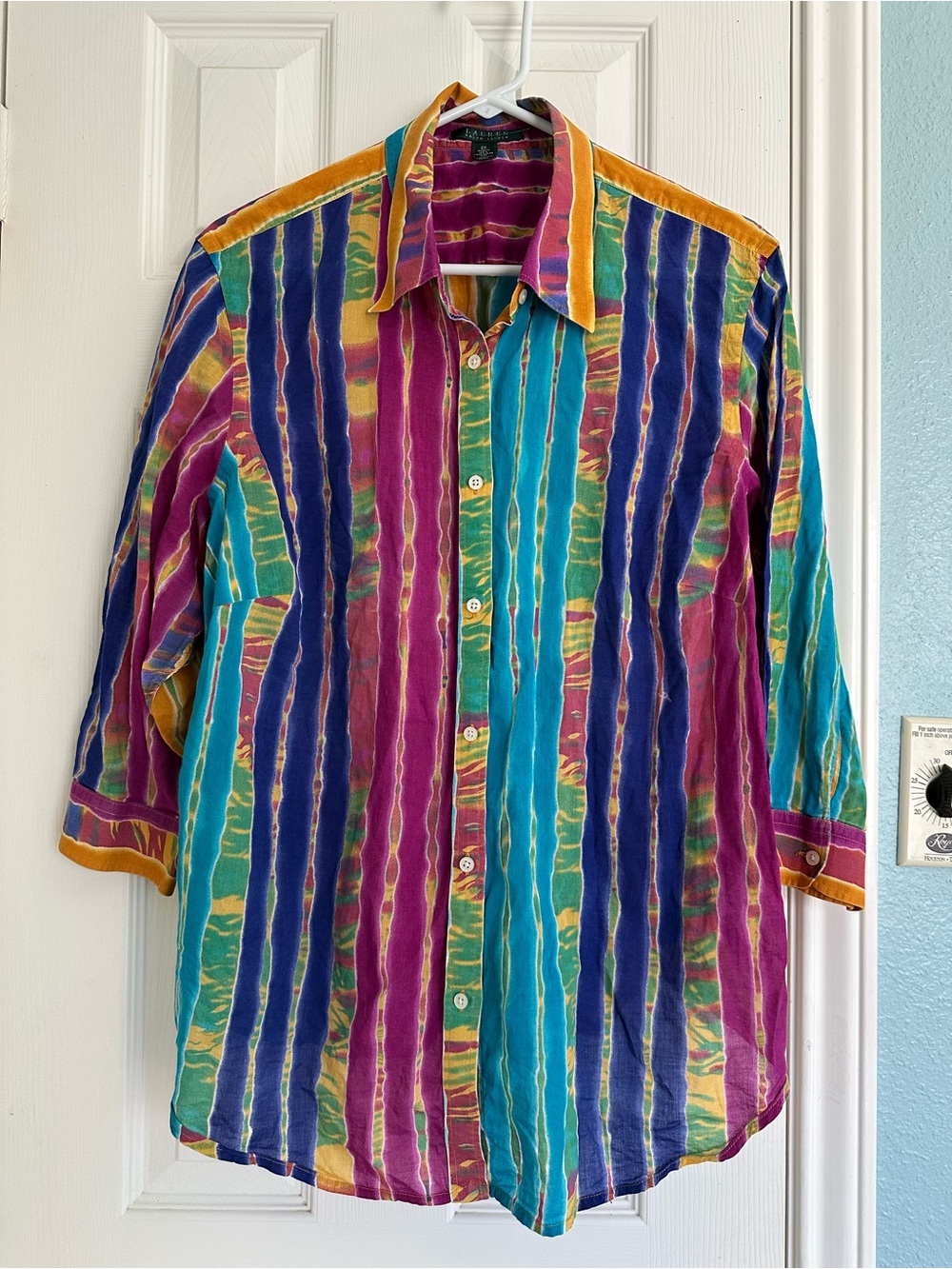 Lauren RALPH LAUREN Women's Shirt Colorful ABSTRACT Stripe 3/4 Sleeve Size 2X - Picture 1 of 5